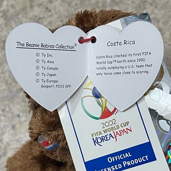 Ty Beanie Baby Champion Costa Rica The Bear 8.5" Flag Nose FIFA 2002 Special Tag - Picture 8 of 8